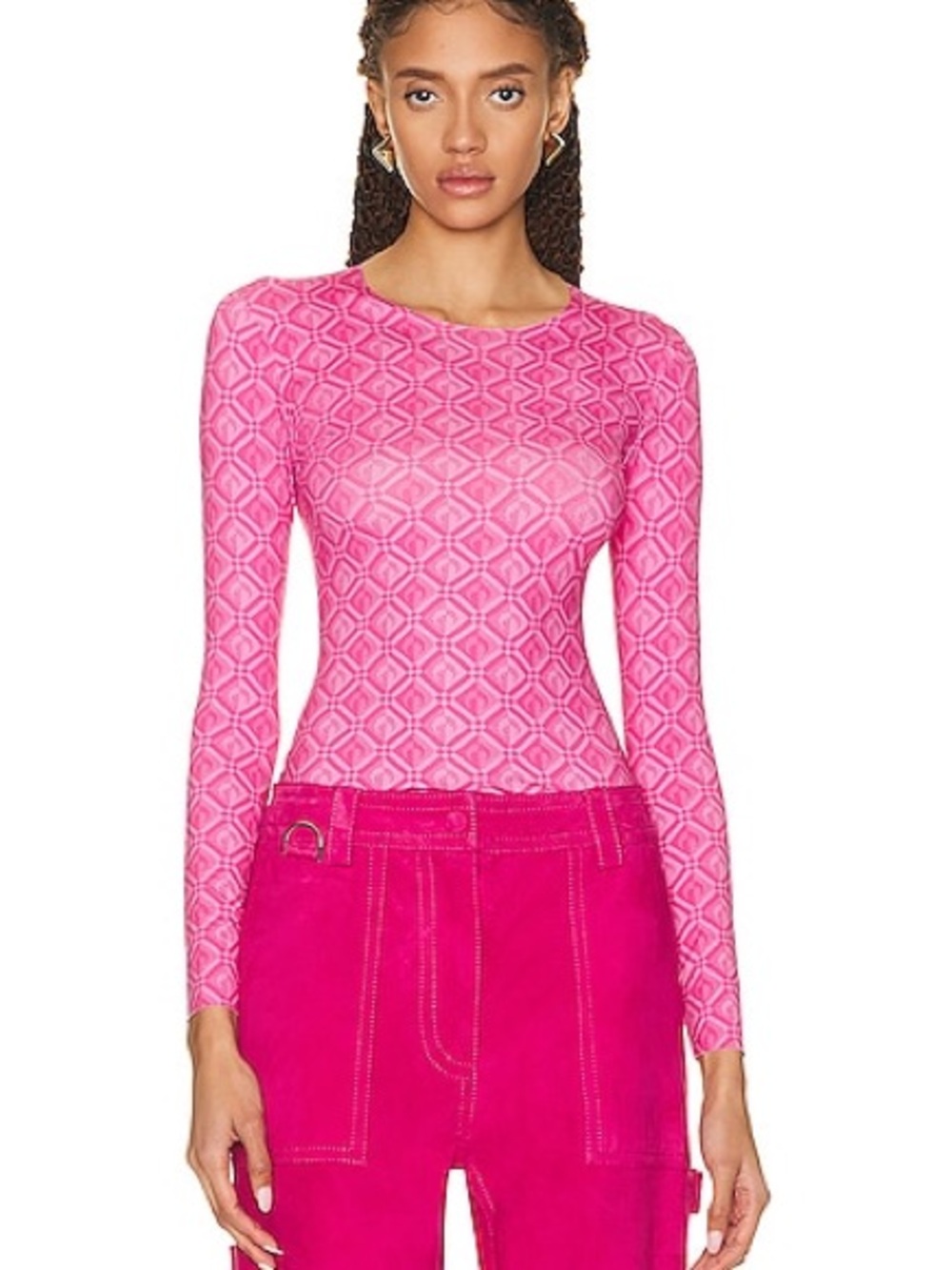 Marine Serre Pink Geometric Long-Sleeve Bodysuit